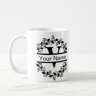 Mug Alphabet floral avec nom Monogramme personnalisé