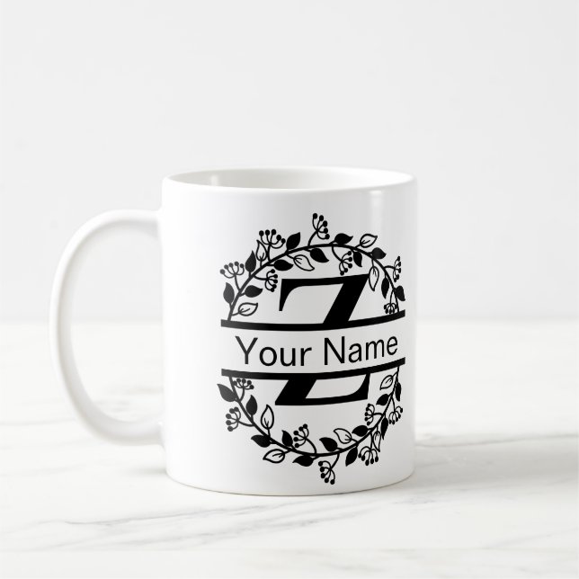 Mug Alphabet floral avec nom Monogramme personnalisé (Gauche)