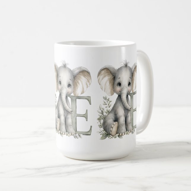 Mug Alphabet mignon d'animaux bébé à l'aquarelle Éléph (Devant droit)