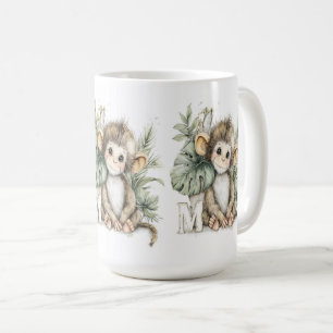 Mug Alphabet mignon singe bébé aquarelle