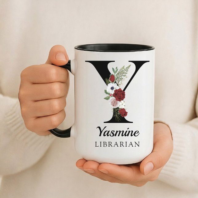 Mug Alphabet Personnalisé avec Monogramme pour Bib (Personalized Monogram Floral Alphabet Mug for Mom, Grandma, Teacher, Nurse, Lawyer or Bridesmaid)