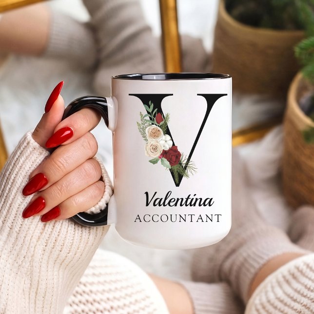 Mug Alphabet Personnalisé avec Monogramme pour Com (Personalized Monogram Floral Alphabet Mug for Mom, Grandma, Teacher, Nurse, Lawyer or Bridesmaid)