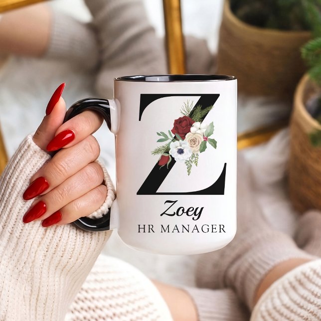 Mug Alphabet Personnalisé avec Monogramme pour Res (Personalized Monogram Floral Alphabet Mug for Mom, Grandma, Teacher, Nurse, Lawyer or Bridesmaid)