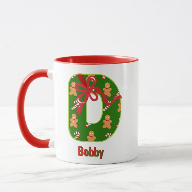 Mug Alphabet personnalisé 'D' Noël  (Gauche)