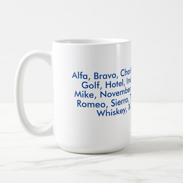 Mug alphabet phonétique "OTAN", Alfa à Zulu (Gauche)