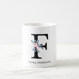 MUG ALPHABÈTES FLORAUX BLEU DOUX NOM LETTRE F