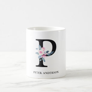 MUG ALPHABÈTES FLORAUX BLEUS DOUX LETTRE DE NOM P