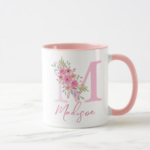 MUG ALPHABÈTES FLORAUX DOUX BLANCS NOM LETTRE M