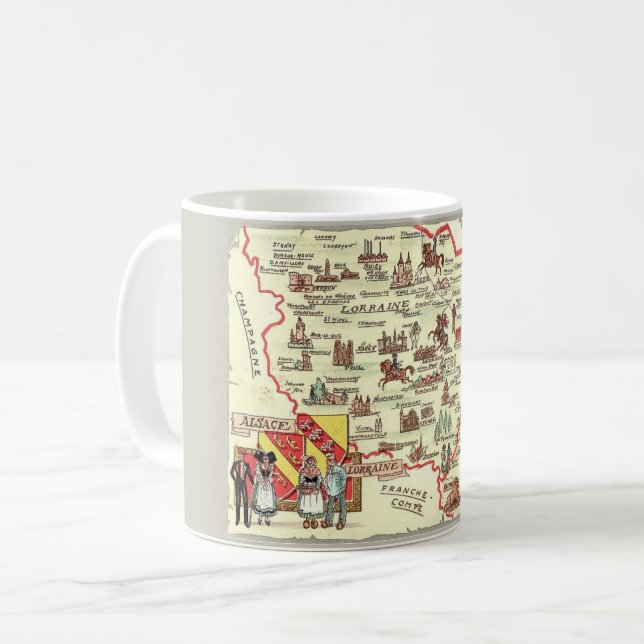 Mug Alsace Lorraine France Illustré Masse Carte (Devant gauche)