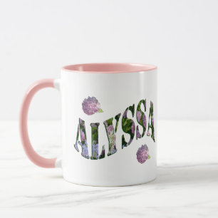 Mug Alyssa, Nom Logo Fait Avec Hydrangeas,