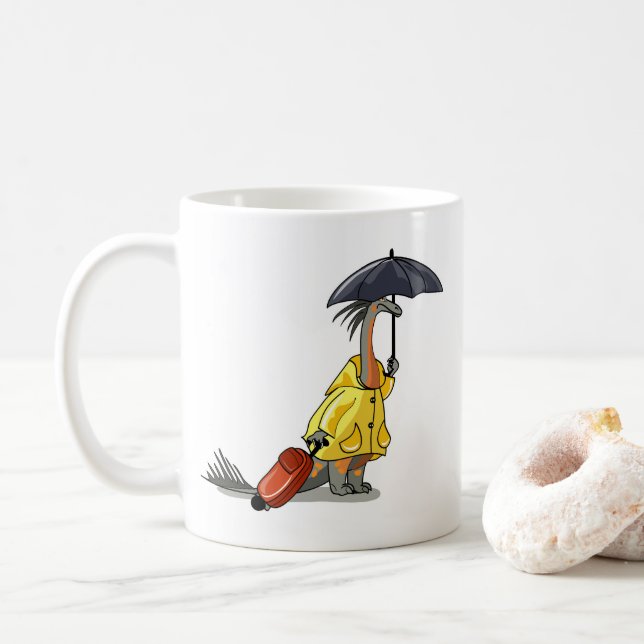 Mug Amargasaurus Portant Un Parapluie Et Une Valise. (Avec donut)