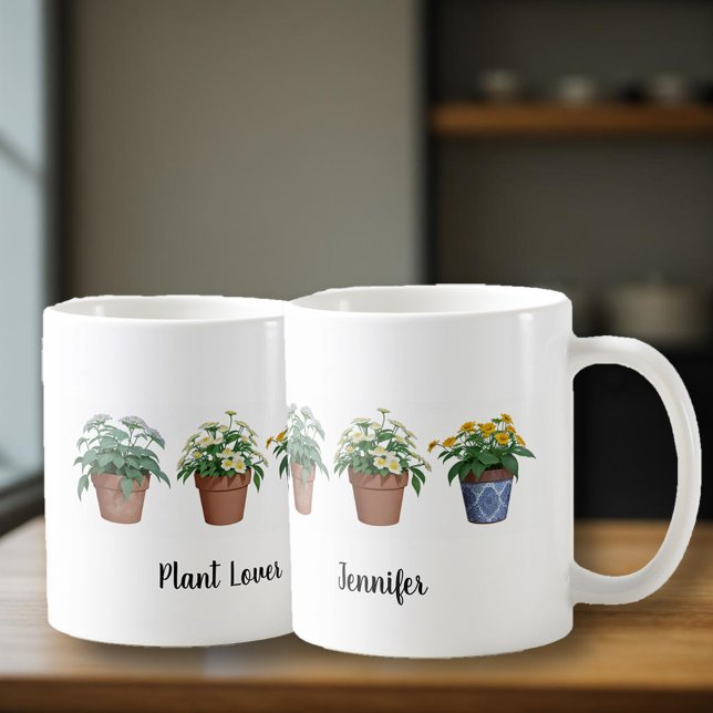 Mug Amarrages plante fleurs monogrammée plante amant (Plant Lover, garden lover, crazy plant lady monogrammed mug.)