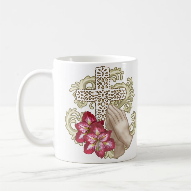 Mug Amaryllis Wh Christian Cross (Gauche)