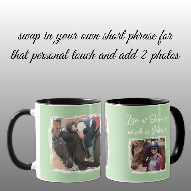 Mug Amateur de cheval 2 photo blanc vert (Créateur téléchargé)
