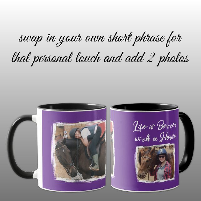 Mug Amateur de cheval 2 photo blanc violet (Créateur téléchargé)