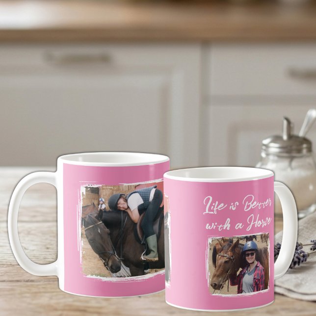 Mug Amateur de chevaux 2 photo blanc rose (Créateur téléchargé)
