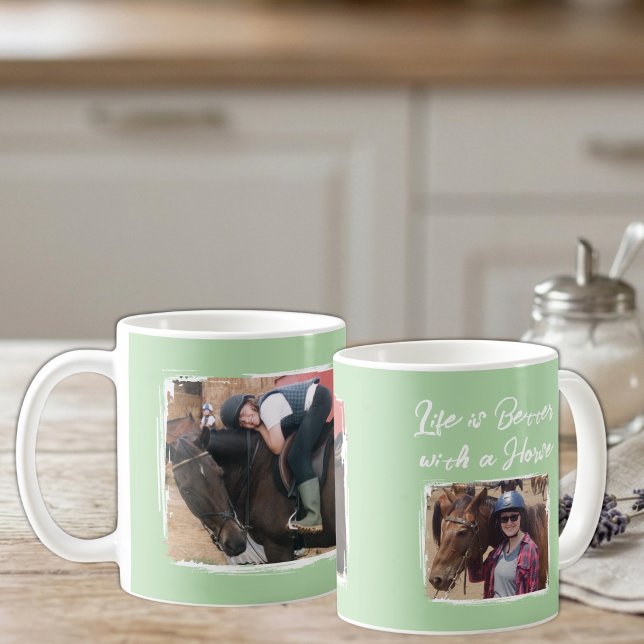 Mug Amateur de chevaux 2 photo blanc vert (Créateur téléchargé)