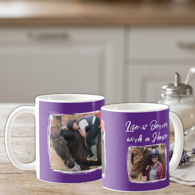 Mug Amateur de chevaux 2 photo blanc violet (Créateur téléchargé)