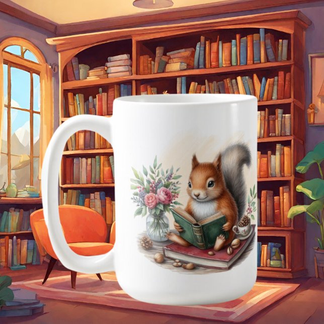 Mug Amateurs de livres d'écureuils mignons ajouter mon (Créateur téléchargé)