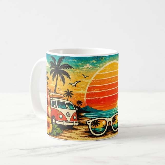 Mug Ambiance estivale coucher de soleil rétro sur la p (Devant gauche)