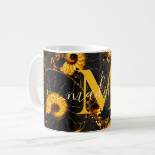 Mug Ambre doré noir Nautilus motif, fossile