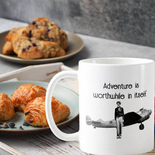 Mug Amelia Earhart Black White Photo, Aviation Citatio