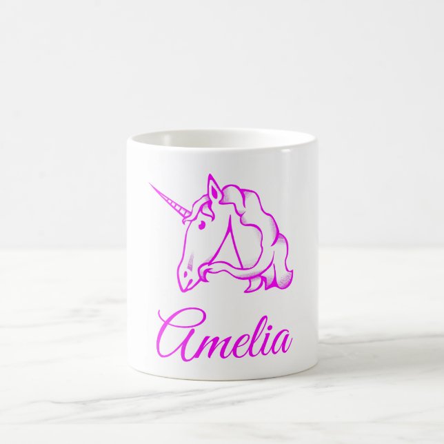 Mug Amelia ou votre nom Pink Unicorn mignonne Magie (Centre)