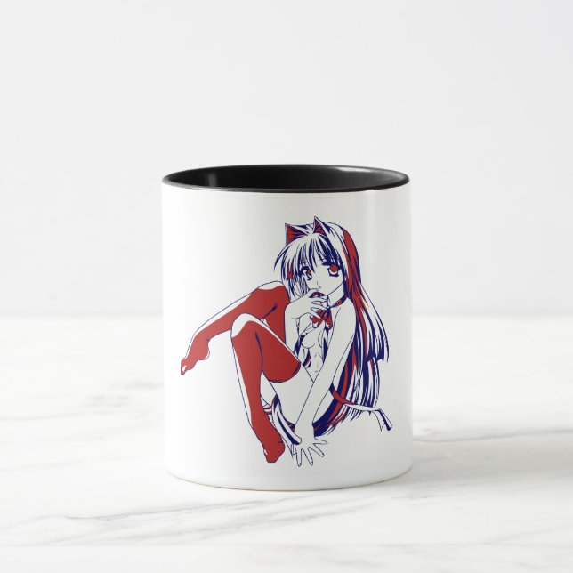 Mug Américain Manga Neko Catgirl Kawaii Anime (Centre)