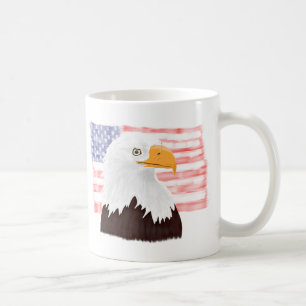 Mug American Bald Eagle and Flag - blanc transparent.