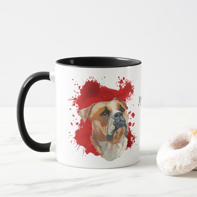 Mug American Bulldog Red Abstrait Arrière - plan (Avec donut)