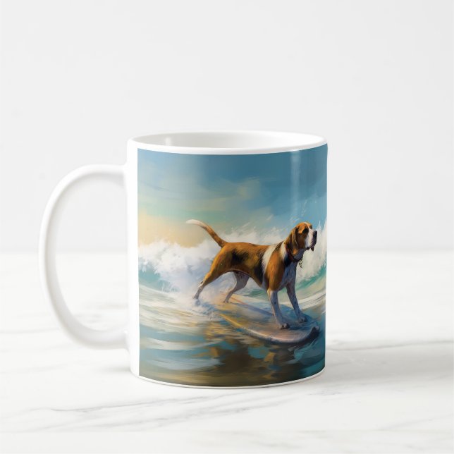 Mug American Engligh Foxhound Beach Surfing Paining (Gauche)