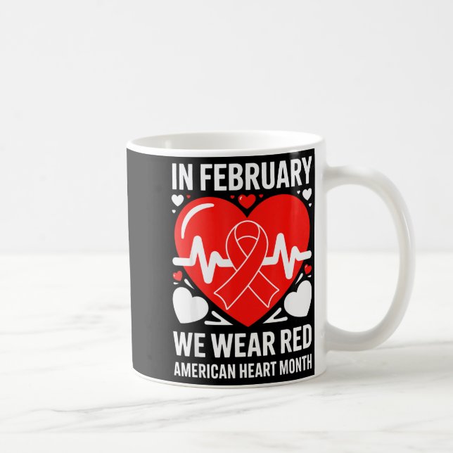 Mug American Heart Disease Awareness Month Ribbon Red  (Droite)