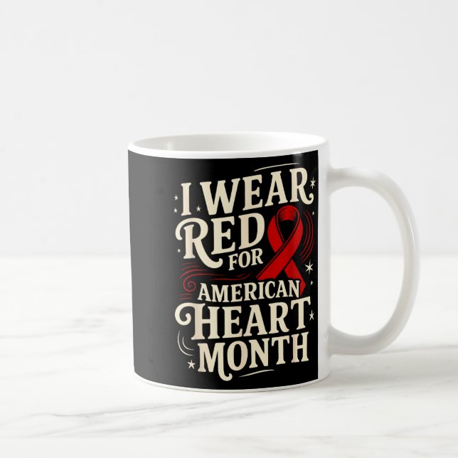 Mug American Heart Disease Awareness Month Ribbon Red  (Droite)