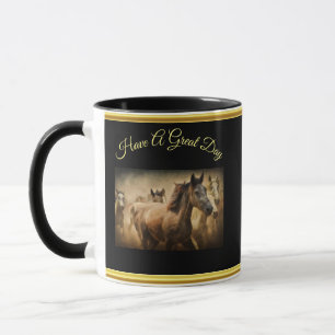 Mug American Quarter Horse au design de feuilles d'or