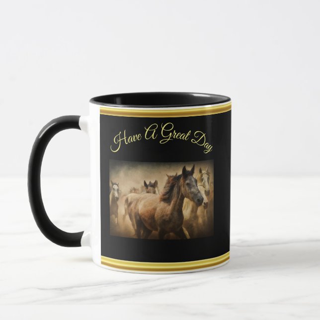 Mug American Quarter Horse au design de feuilles d'or (Gauche)