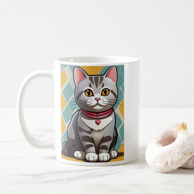 Mug American Shorthair Cat Abstrait Art Feline (Avec donut)