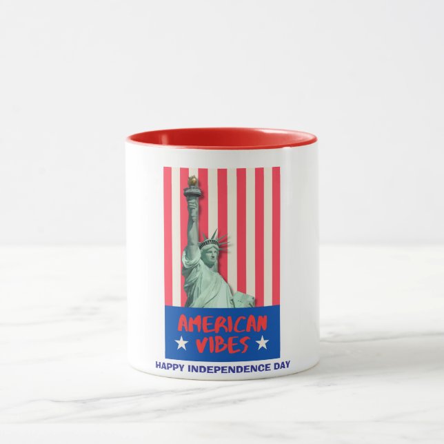 Mug "American Vibes" Statue Liberty Red Stripes Person (Centre)