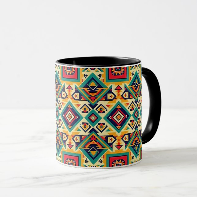 Mug Amérindien Design - Blue Rust Orange Noir (Devant droit)