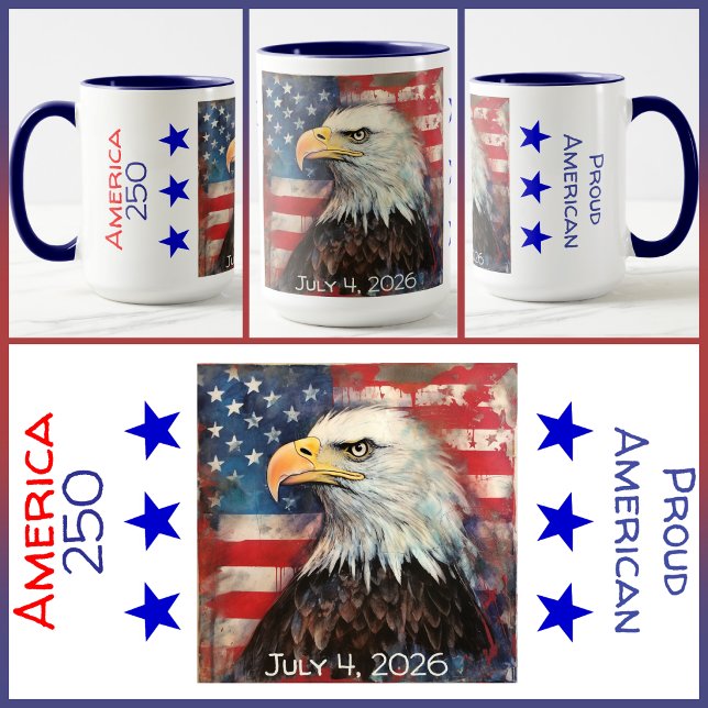 MUG - Amérique 250 - Fier Américain -Rouge/Blanc/B (Créateur téléchargé)