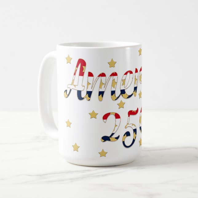 Mug Amérique 250 Rouge, Blanc Bleu Faux Or (Devant gauche)