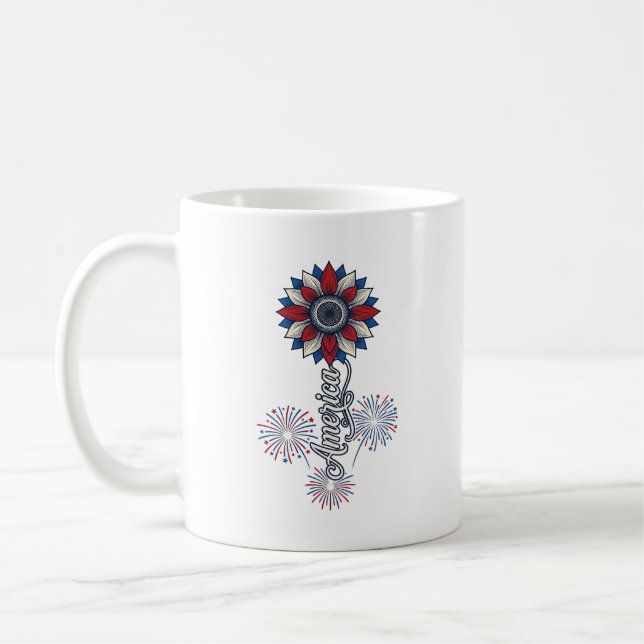 Mug Amérique Patriotique Fleurs Feu d'Artifice Design  (Gauche)