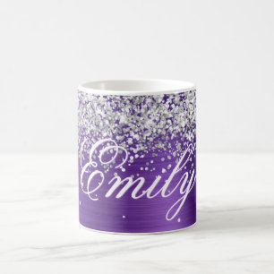 Mug Améthyste personnalisée pailletée argentée Feuille