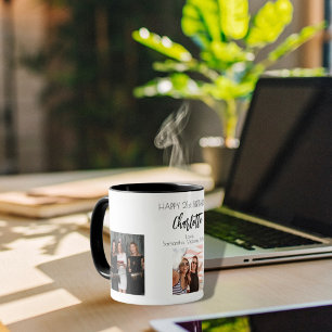 Mug Ami d'anniversaire blanc noir noms photo