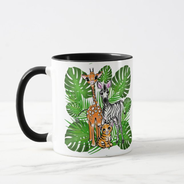 Mug Amis Safari - Giraffe, Zèbre, Tigre, jungle (Gauche)