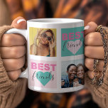 Mug Amitié BFF Photo Collage Coeur<br><div class="desc">Ajoutez vos photos préférées de meilleur ami à ce modèle carré amusant et dynamique, parfait pour les images Instagram et facile à télécharger. Avec des accents de coeur turquoises et roses alternant avec un texte amusant "Best Friend", ce design crée un garde-robe joyeux et personnalisé. Idéal pour célébrer votre lien...</div>