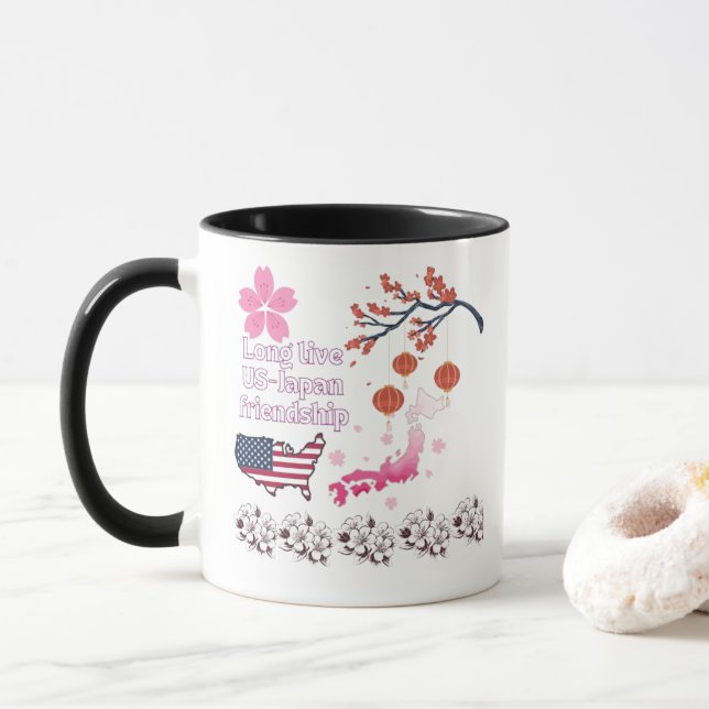 Mug Amitié sans fin noir & blanc (Avec donut)