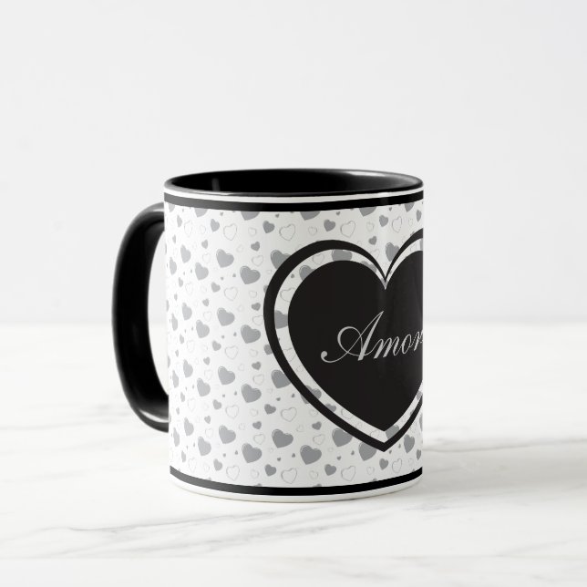 Mug Amor Grey coeur brillant mignon motif romantique (Devant gauche)