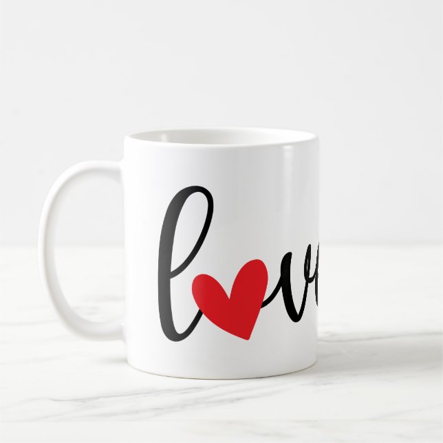 Mug Amour au coeur rouge, Joli design simple (Gauche)