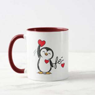 Mug Amour avec un joli manchot noir et des cœurs r