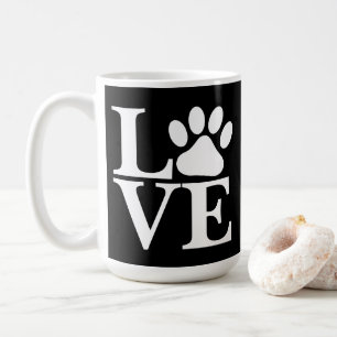 Mug Amour blanc Mot Chien Empreinte de patte sur fond 